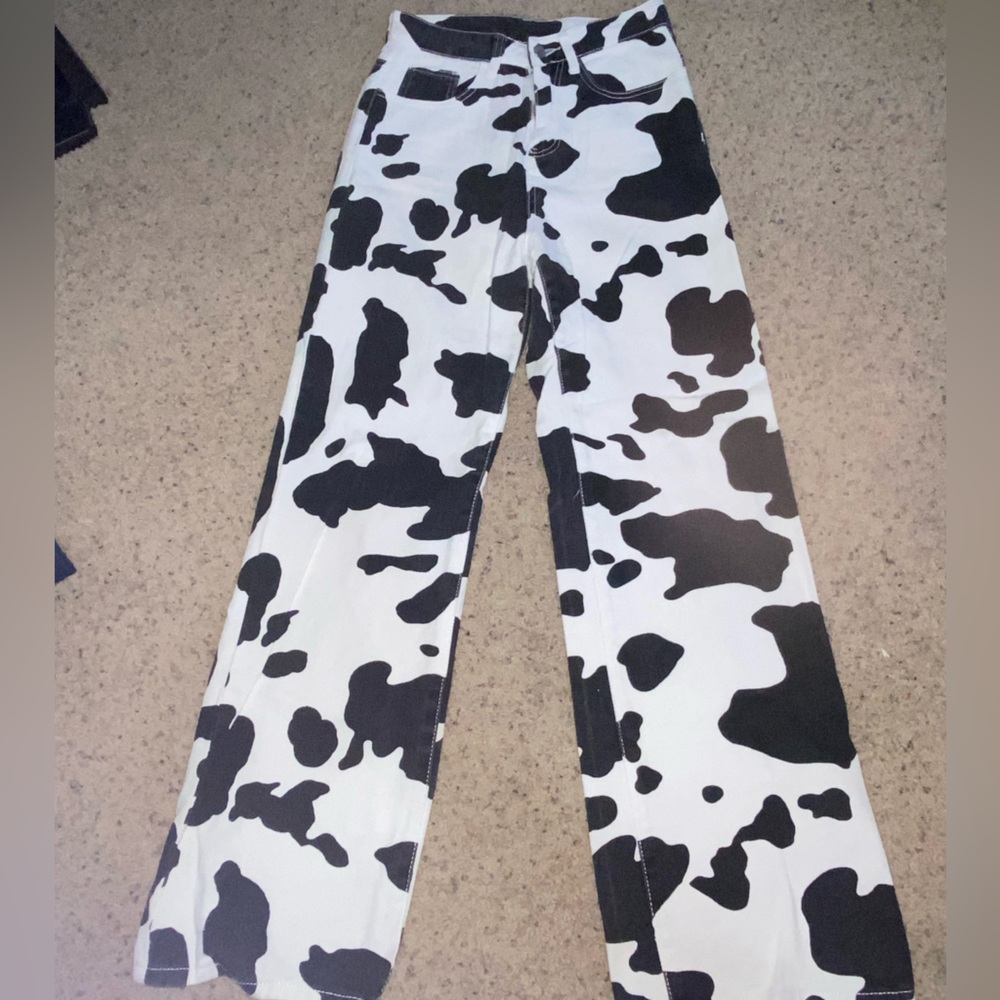 XS Cow Print Wide Leg Jeans